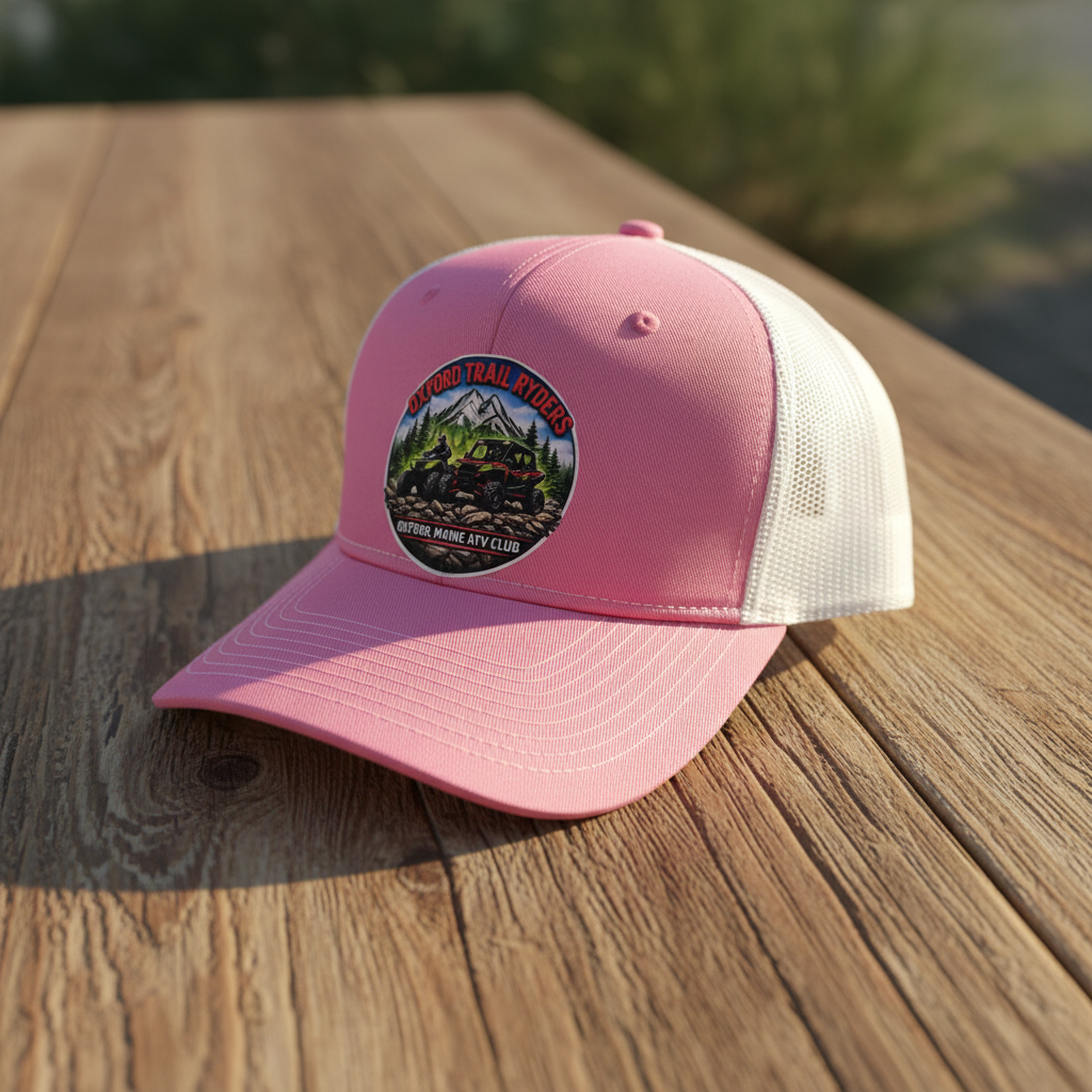 Oxford Trail Ryders Pink Hat on Rustic Background