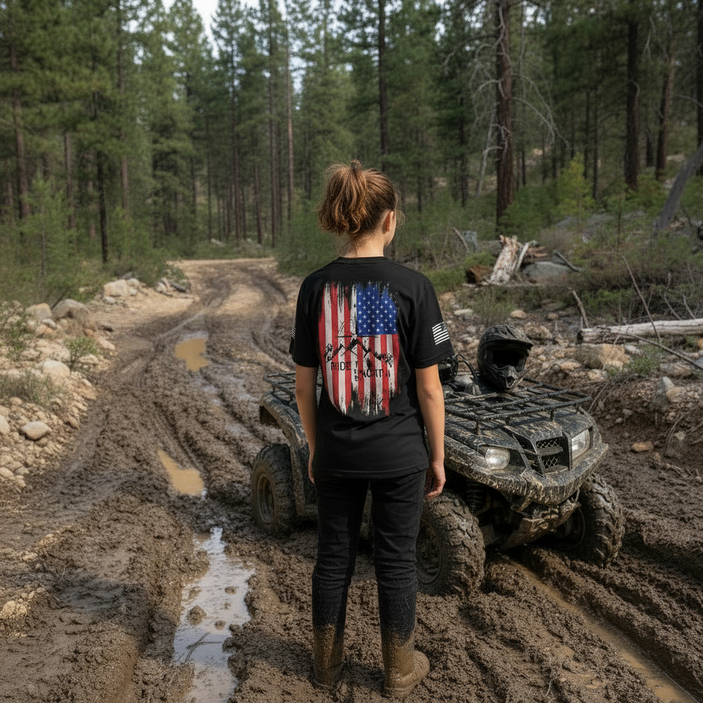 Youth Girl on ATV - Muddy Off-Road Track